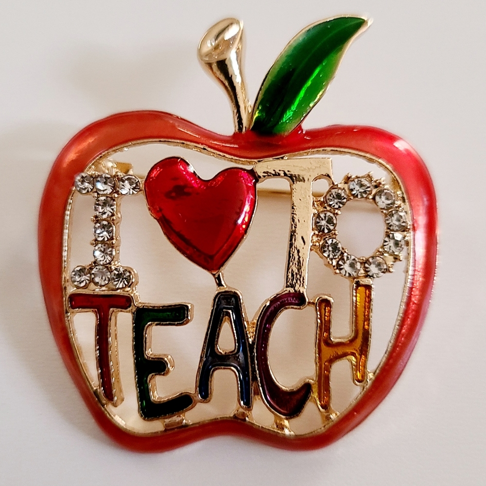 Apple "I Love To Teach" Brooch Pin